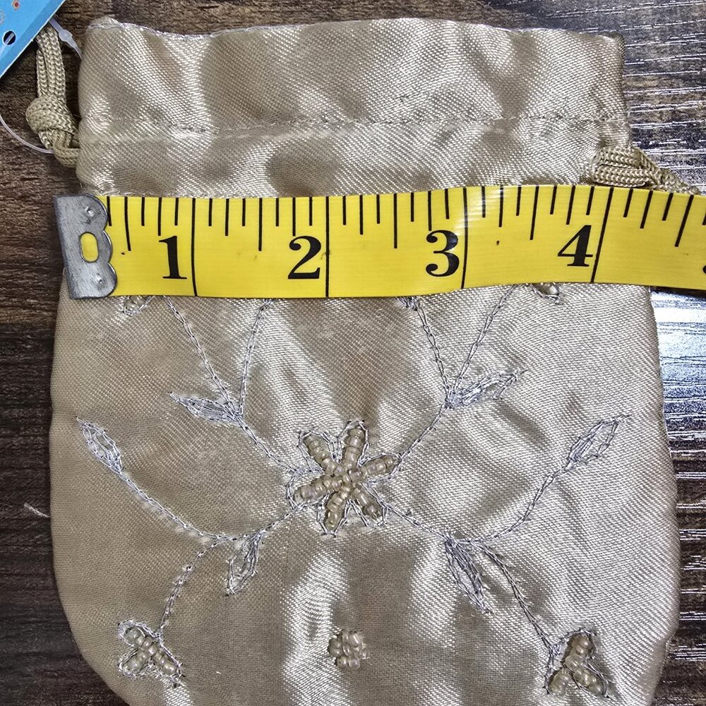 Gold Embroidered Satin Drawstring Pouch 4"x3.5" Spirit Of India Wedding Dance - Picture 6 of 7